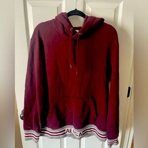 American Eagle Oversized Burgundy Hoodie with AE USA spell out size L